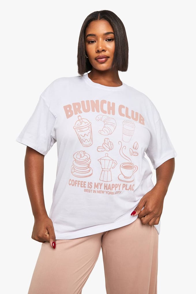 boohoo Dames Plus Brunch Club T-Shirt & Broek Pyjama Set | Blush | Maat: 44
