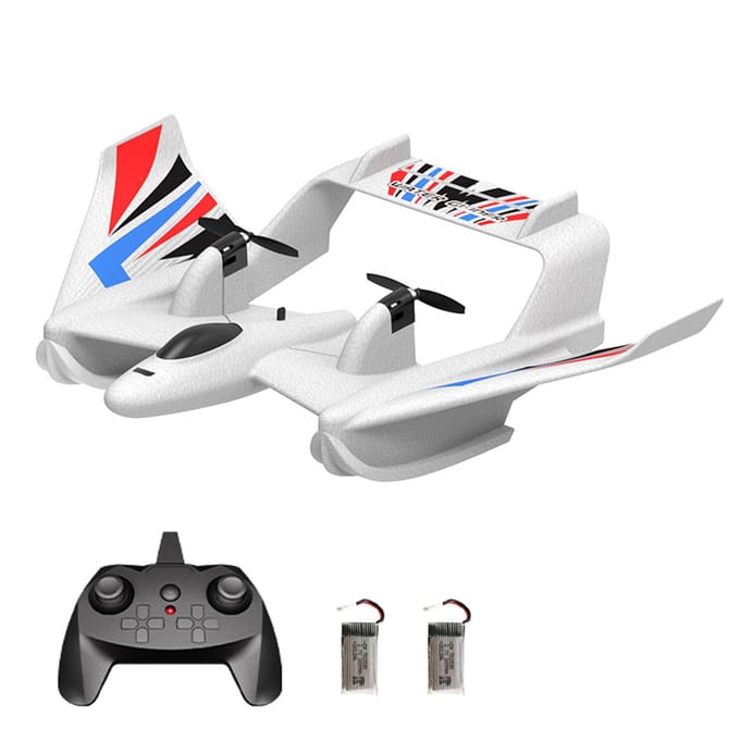 Avion télécommandé 3 en 1, avion télécommandé eau terre Air 2.4GHz Gyroscope EPP télécommande 2 battery blanc