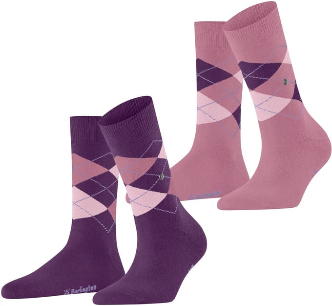 Burlington Everyday Argyle 2-Pack gedessineerd katoen sokken dames paars - maat 36-41