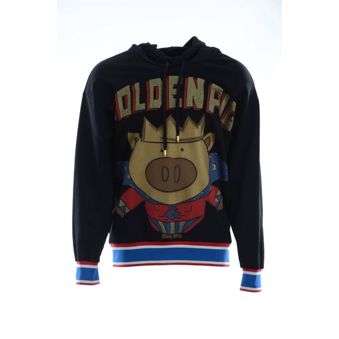 Dolce & Gabbana Mannen Zwarte Trui Varken van het Jaar Hooded