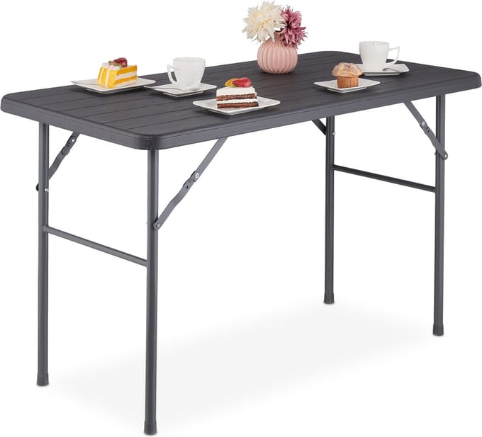 inklapbare tuintafel - 74 x 118 x 60 cm - kunststof - metaal - klaptafel - grijs
