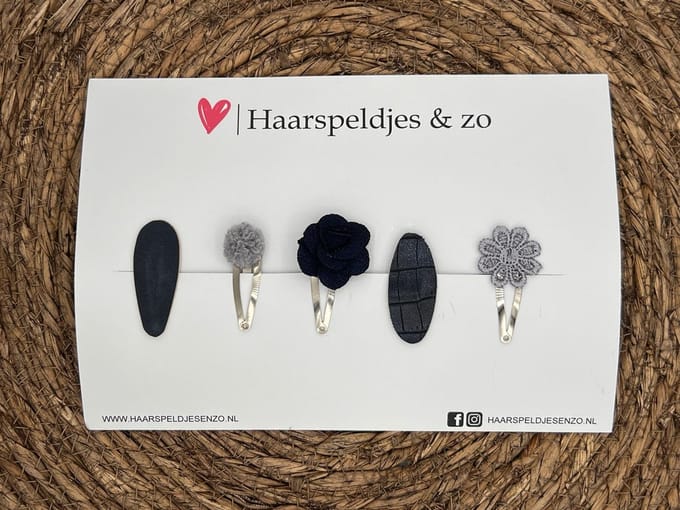 Try-out mix 40 - mix van verschillende speldjes - zwart/grijs - 4 cm speldjes