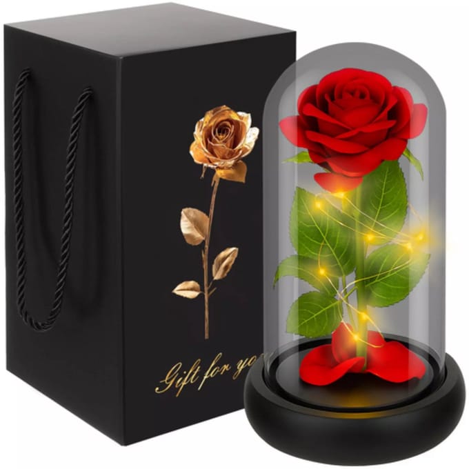 Ruhhy roos in glas – met LED-verlichting – luxe geschenk voor Moederdag