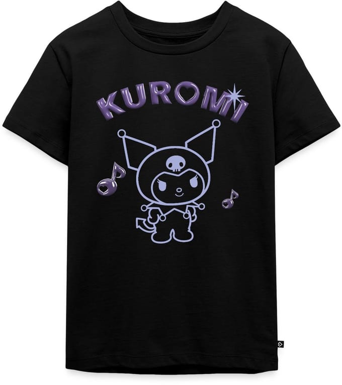 Kuromi Omtrekontwerp Met Paarse Chrome Letters Premium T Shirt Kinderen