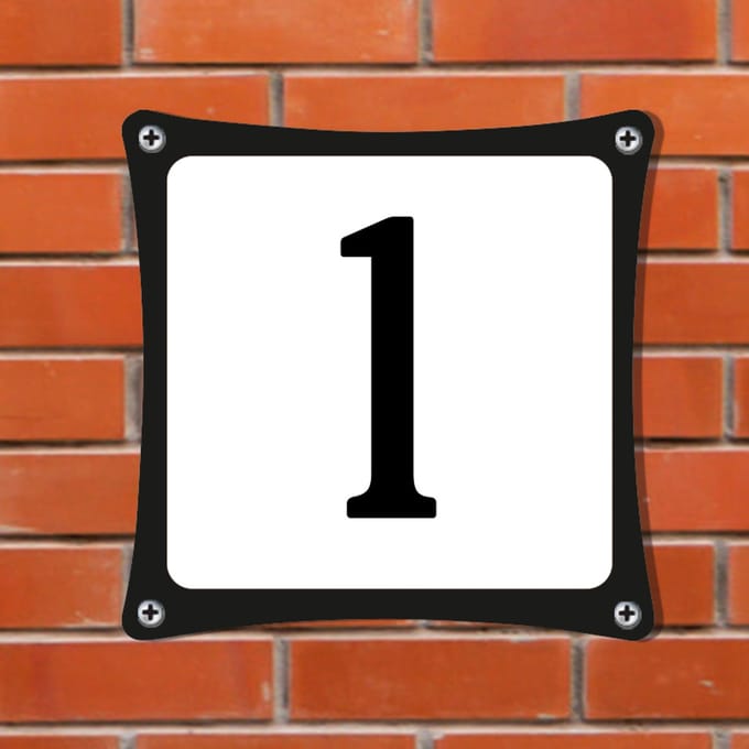 Decoporta Huisnummerbord Emaille-Look - Nummer 1 - Standaard - 10 x 10 cm | incl. schroeven
