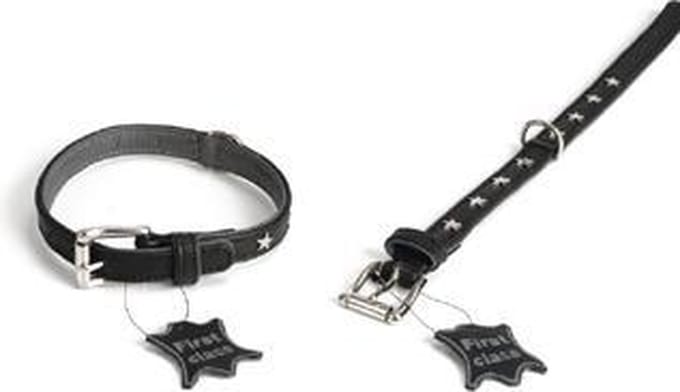 Leren halsband Stars. Zwart.