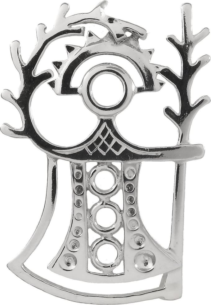 AuBor ®. Broche. Zilver. "Akka" Godin van de vruchtbaarheid.