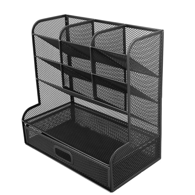 Desktop Stationery Organizer 9 Vakken Multifunctioneel Pennen Opbergrek met Lade gray