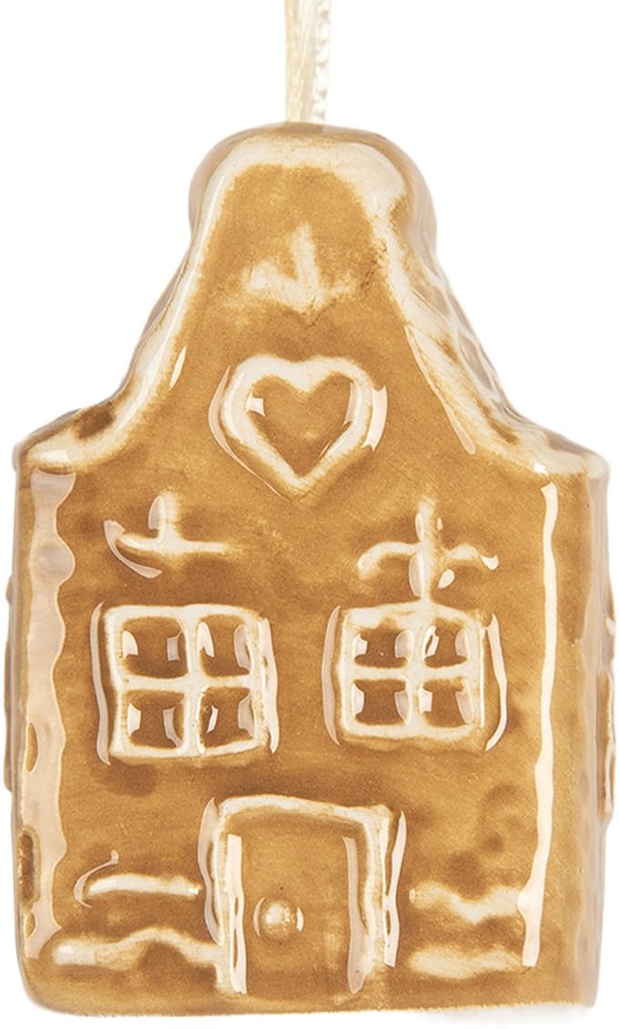 Clayre & Eef Kersthanger Gingerbread house 4x3x6 cm Bruin Keramiek