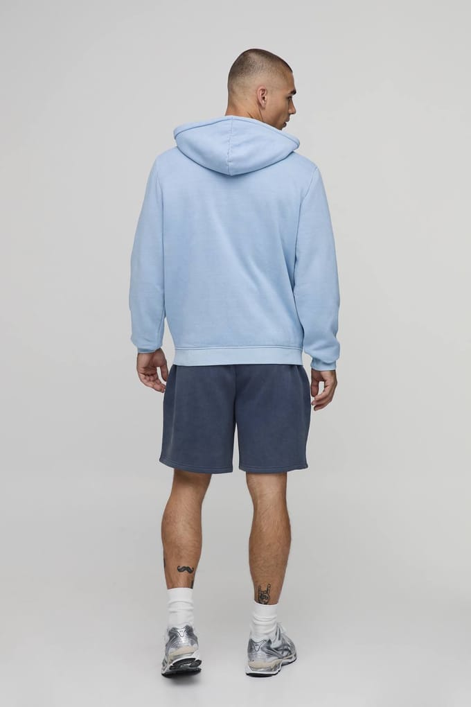Essentiële Gewassen Boxy Doorritshoodie | Washed Light Blue | Size Medium