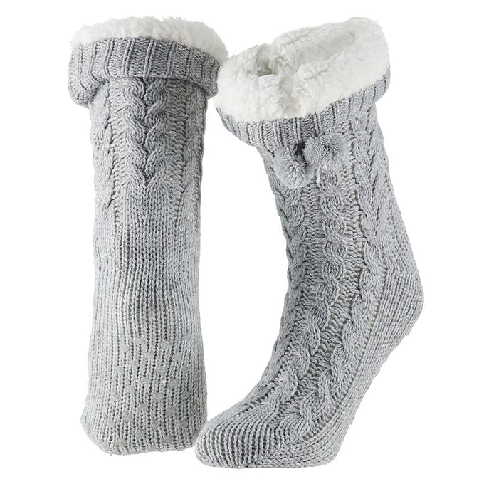 Dames huissok - Glitter - Fake bontkraag - Licht grijs - 36/41