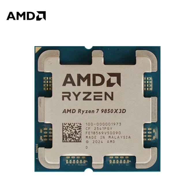 AMD Ryzen 7 9850X3D 8-Core CPU, 4,7 GHz basisfrequentie, 5,6 GHz boostfrequentie, 96 MB L3-cache, AM5 socket, DDR5, 120 W TDP, geen koeler