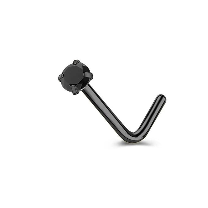 Neuspiercing L-bend ronde steen 3 mm - zwart zwart - LMPiercings