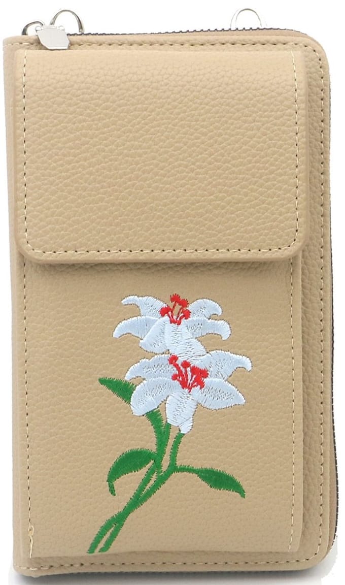 Schoudertas - PU - geborduurde bloemen - bruin - 18x10,5x5 cm