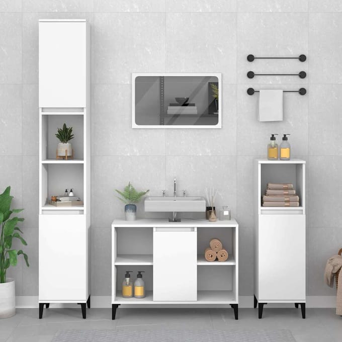 vidaXL - 3-delige - Badkamermeubelset - bewerkt - hout - wit