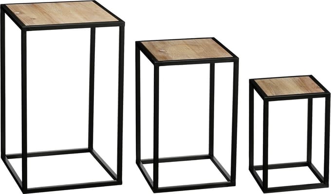 Mica Decorations Bijzettafel Quinty - 30x30x50 cm - Mettaal - Zwart - Set van 3