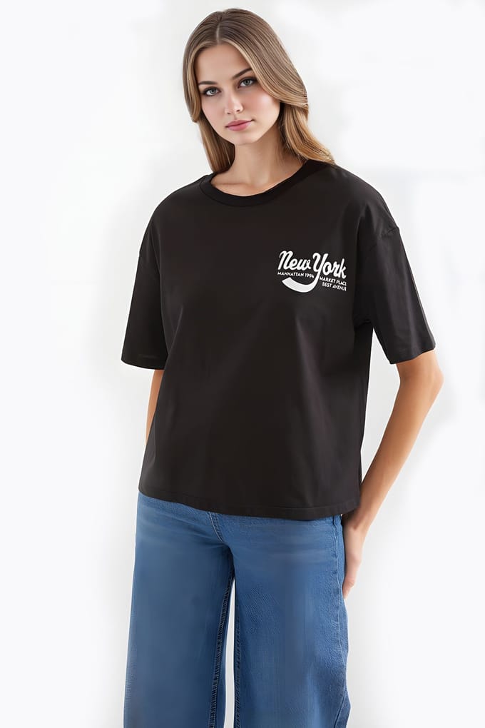 Geprinte Crew Neck Losse Fit T-Shirt