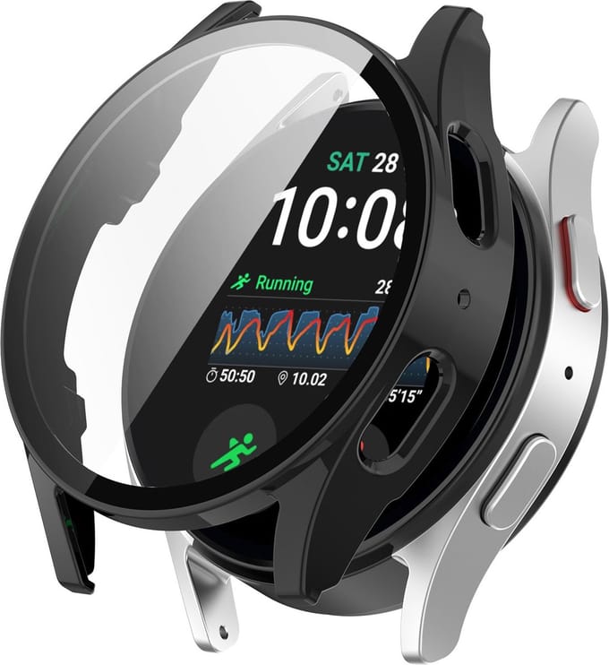 Strap-it Hard case hoesje met screen protector van glas - geschikt voor de Samsung Galaxy Watch 7 - 44mm (zwart)