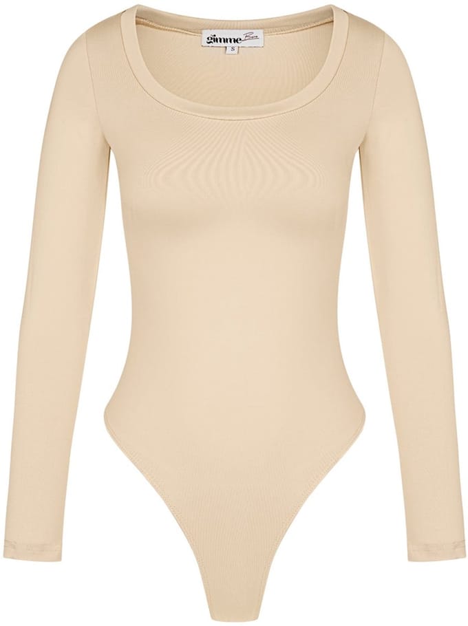 Comfortabele Polyester Vrouwen Lange Mouw Bodysuit met Hoge Stretch - Beige - Maat m
