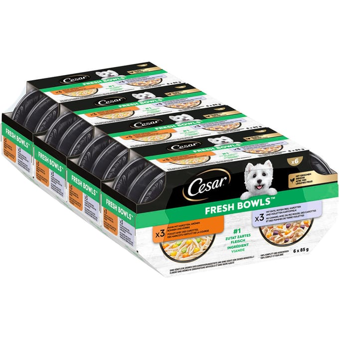 Voordeelpakket: 96x85g Cesar Verse Schalen Kip & Eend in saus natvoer voor honden