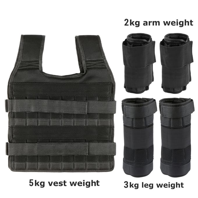 Verstelbaar Verzwaard Vest 10kg Workout Gewichtsvest met Polsgewichten en Beenweights zwart