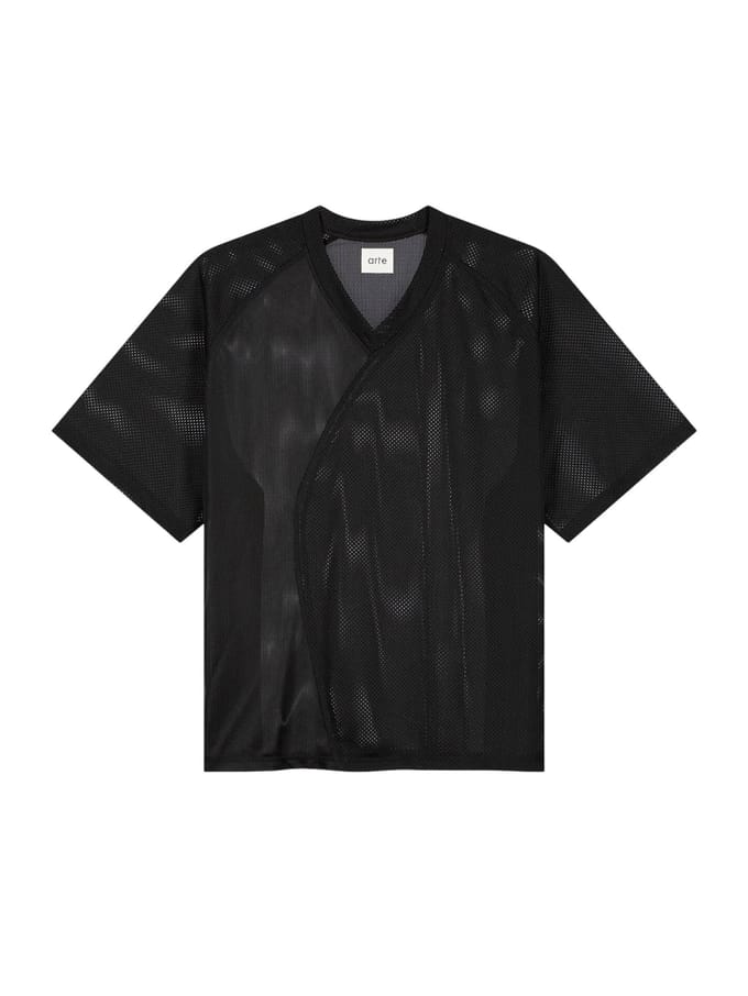 Arte Antwerp Multi Mesh korte mouw mesh t-shirt met V-hals - zwart