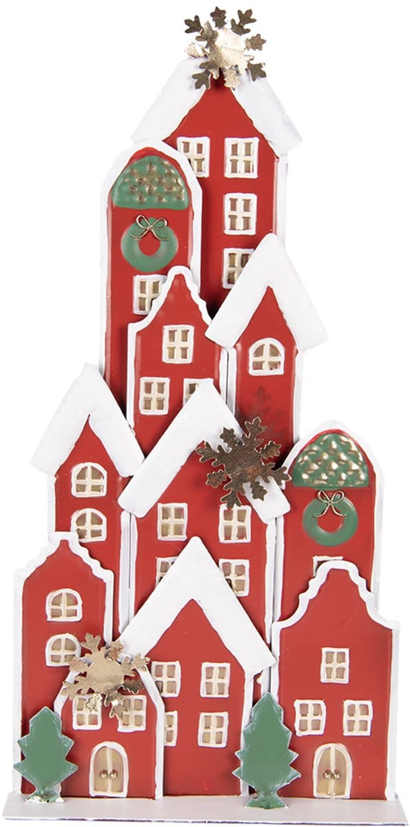 Clayre & Eef Kerstdecoratie Beeld Huis 28x8x56 cm Rood Metaal