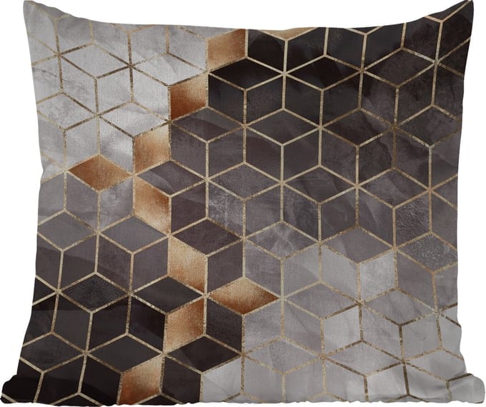 Buitenkussen - Abstract - Kubus - Goud - Patronen - Zwart - Wit - 45x45 cm - Weerbestendig
