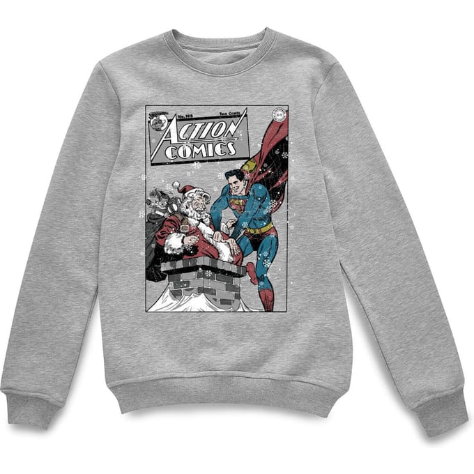 DC Comics Originals Superman met de Kerstman Action Comics Kersttrui - Grijs - M