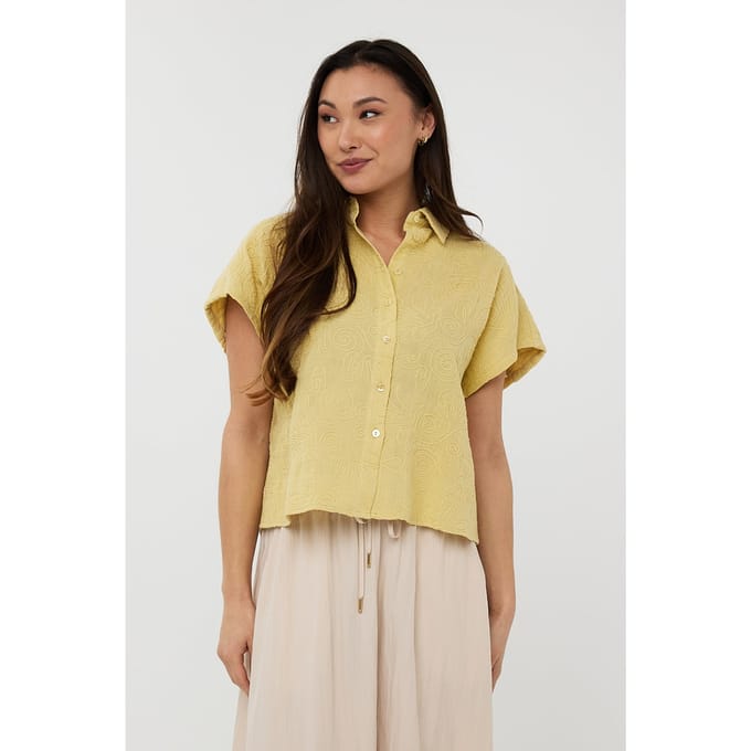 EsQualo Blouse Cropped 3d Embroidery Lemon Pie Maat: 38 | Blouses Outlet | Dames | Geel