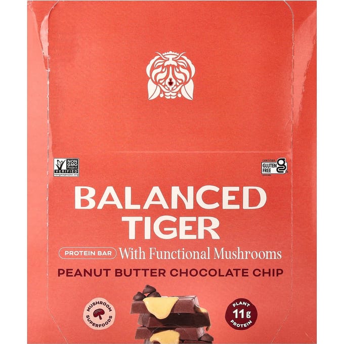 Balanced Tiger Proteïnereep, Pinda Boter Chocolade Chip, 12 Repen, 44g (1.55oz) Elk