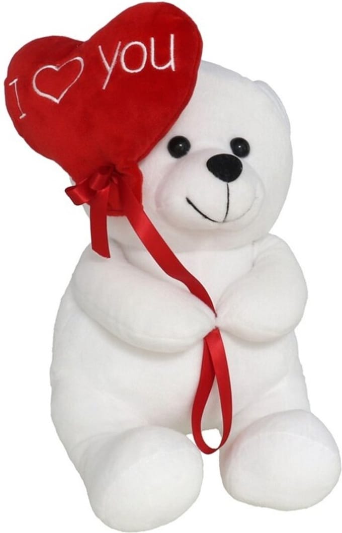 Gerimport Pluche knuffelbeer met I Love hartje - wit/rood - 30 cm