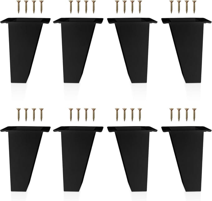 Set van 8 Zwarte Meubelpoten Hoekig Scandinavisch Design Inclusief Schroeven