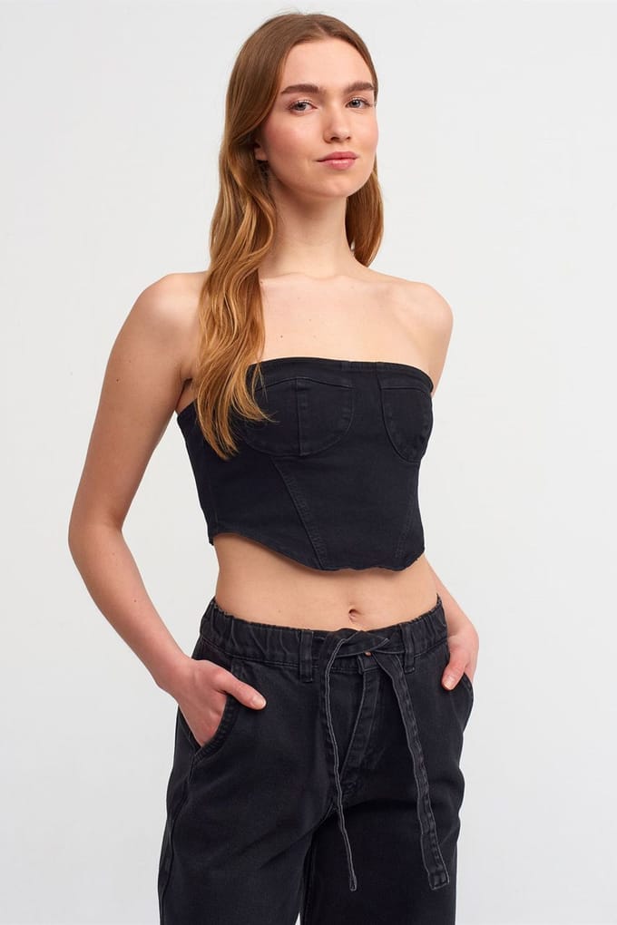 Strakke Strapless Denim Crop Top