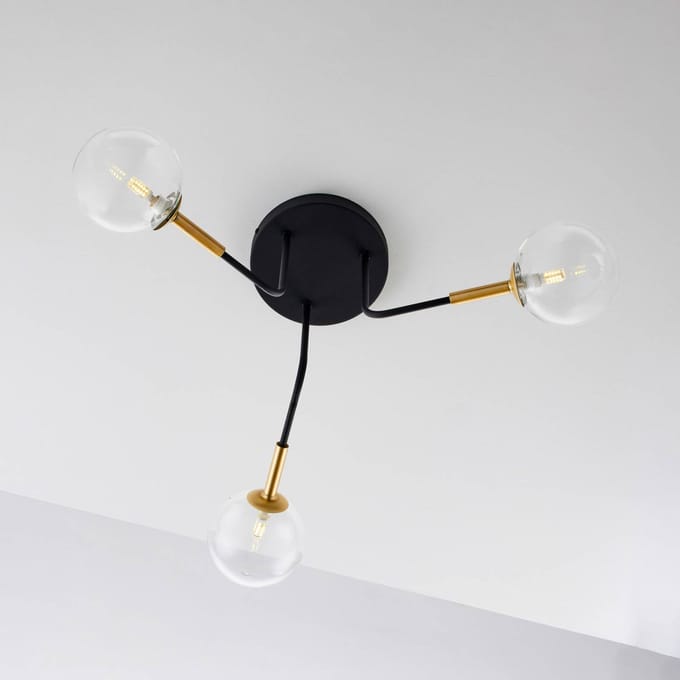 Jupiter Plafondlamp Burano, 3-lamps, zwart, glas, 31 cm hoog, G9