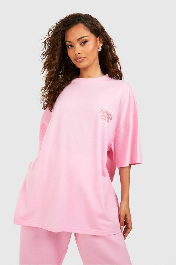 Dames Dsgn Studio Sports Bubble Slogan Oversized T-shirt | Roze | Maat: Small