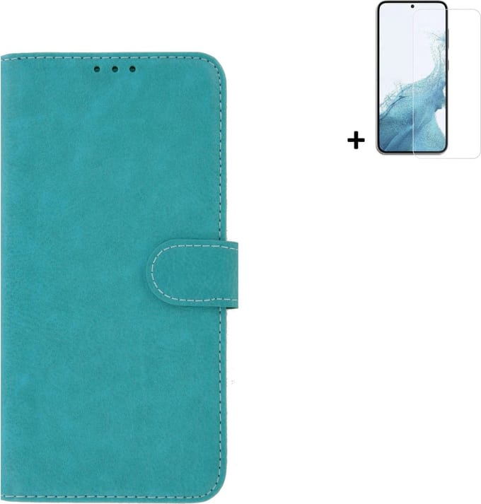 MoDo hoesje Geschikt voor Samsung Galaxy A54 - Kunstleer Book Case - Turquoise hoesje met screenprotector