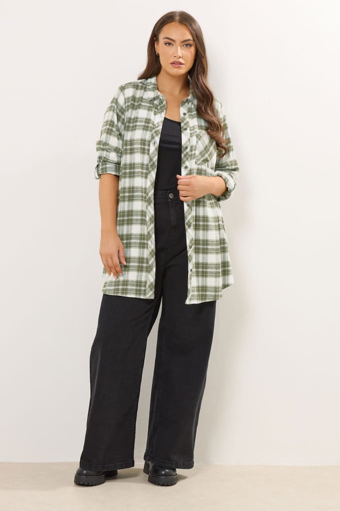 Yours Khaki Groen Geruit Boyfriend Shirt Size 48