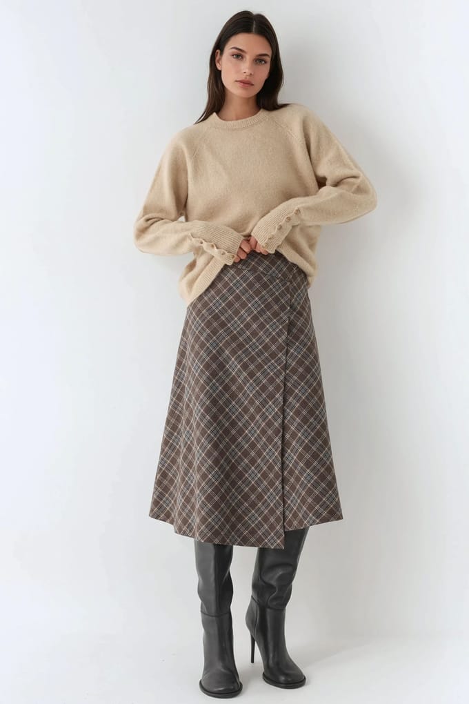 Geruite Maxi Rok met Knoopsluiting