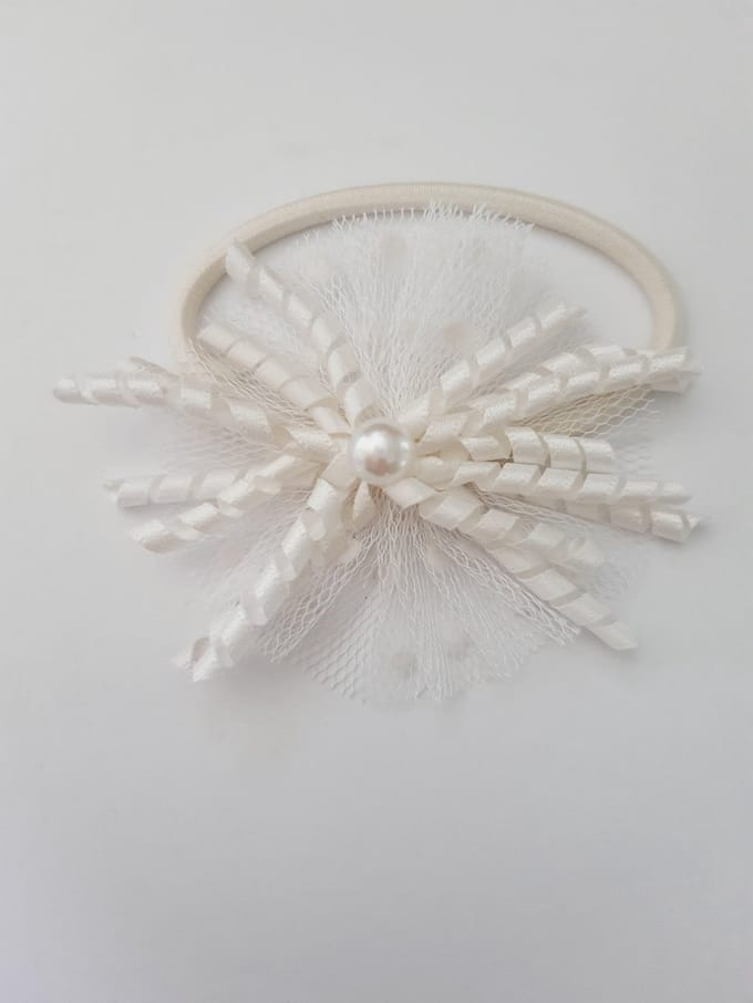 Haarelastiek Meisje Met Tule En Parel Wit Bruiloft haaraccessoires Elastiek 2 stuks