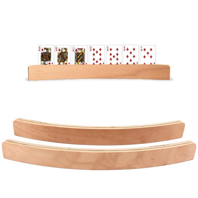 2 stuks Houten Pocker Standaard Handsfree Speelkaarten Organizer Basis voor Artritis Ouderen beige