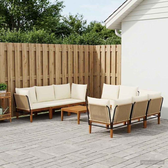vidaXL - 9 - st - Massief - acaciahout - & - touw - Naturel
