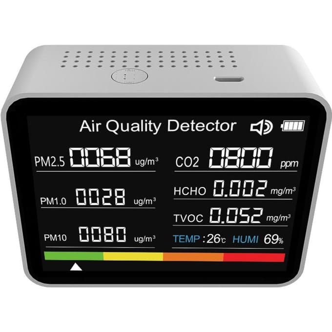 8 in 1 Luchtkwaliteitsmonitor CO2-meter Koolstofdioxidedetector CO2 TVOC HCHO PM2.5 PM1.0 PM10 wit