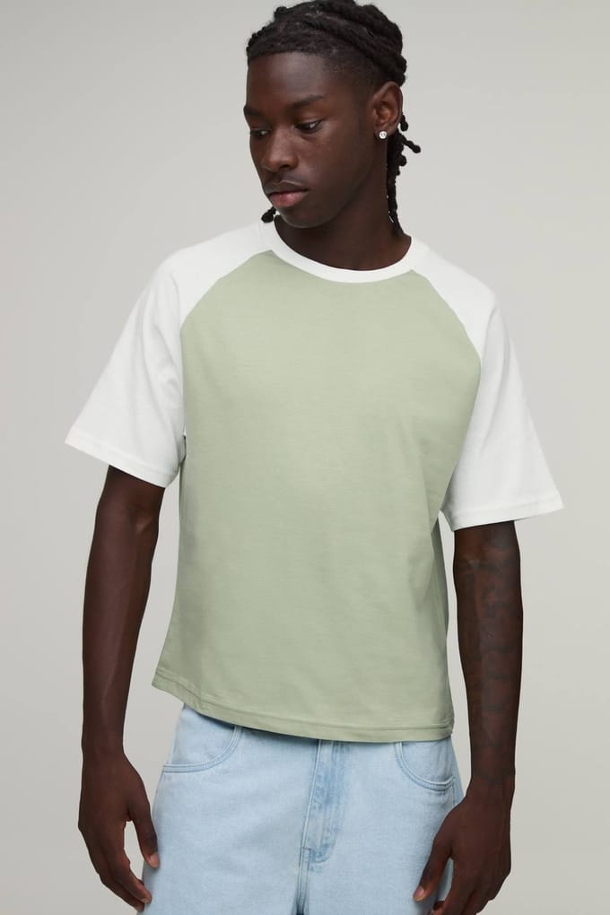 Slim Shrunken Fit Raglan T-Shirt | White | Size Small
