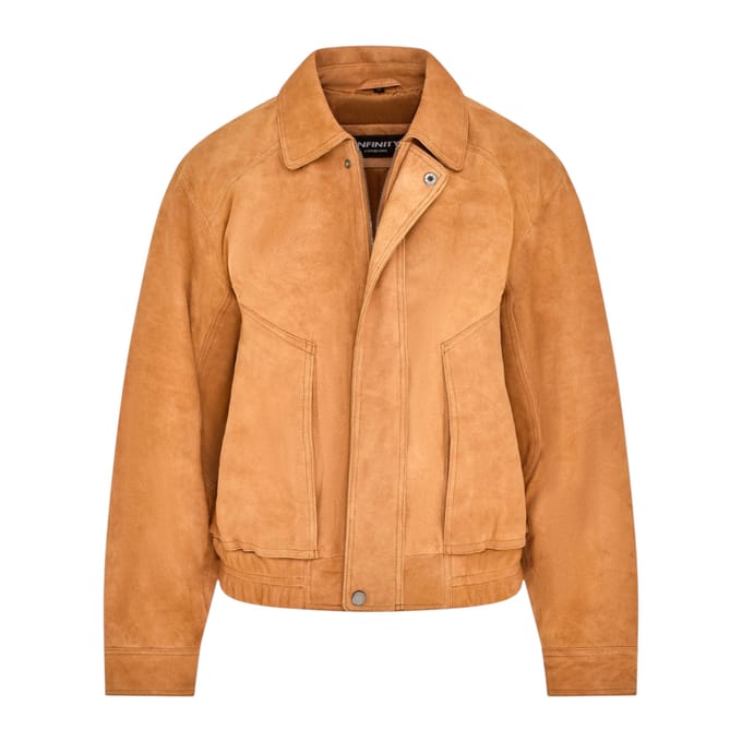 Dames beige leren Biker Bomber Oversized Jas - Blouson