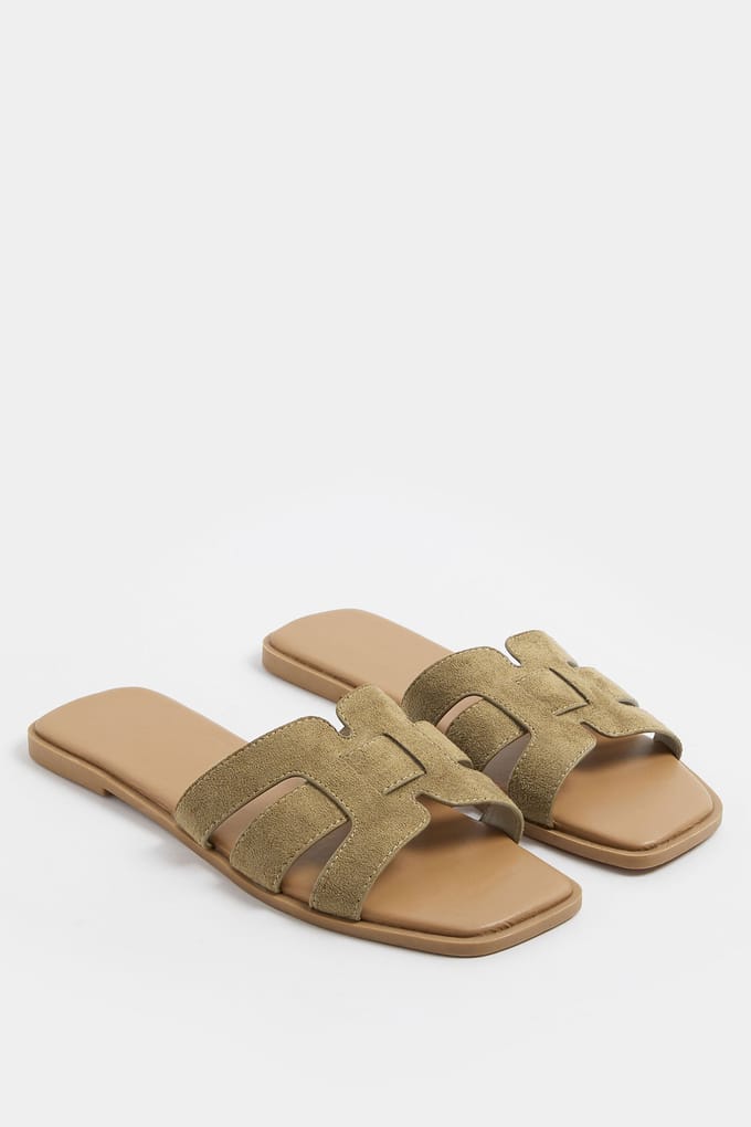 Yours Kaki Groene Muiltjes Met Uitsparing In Brede Epasvormsize 37EEE