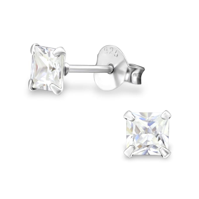 Joy|S - Zilveren vierkant oorbellen - kristal 4 mm oorknoppen