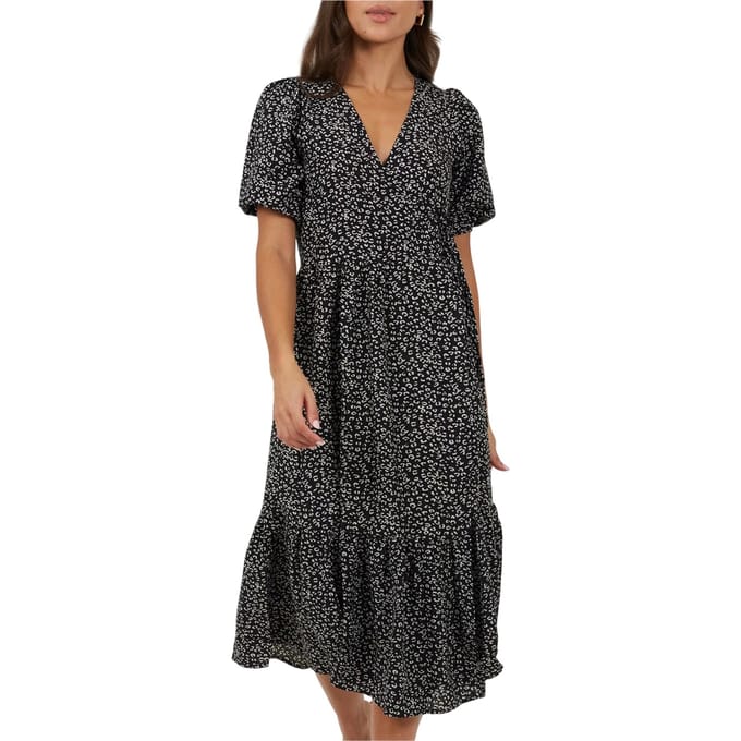 Brave Soul Dames Bloemen Wikkeljurk (Zwart/Wit)