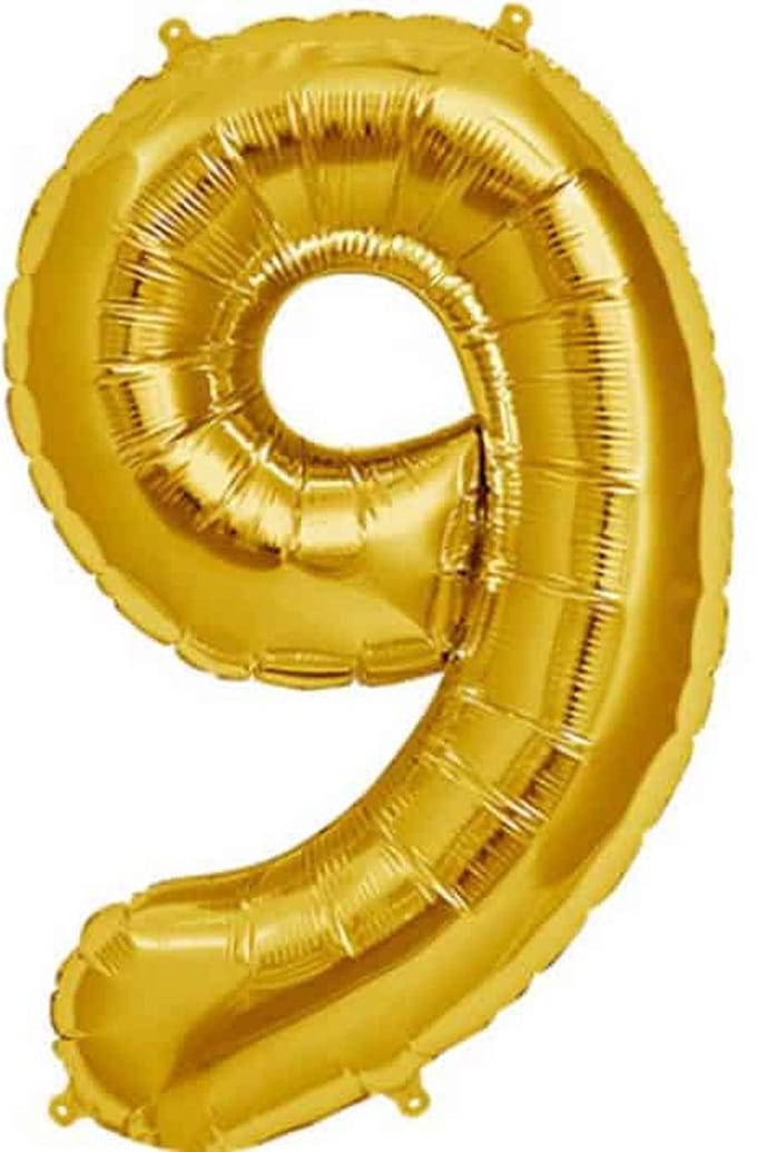 Folieballon - cijfer 9 - goud - 87cm