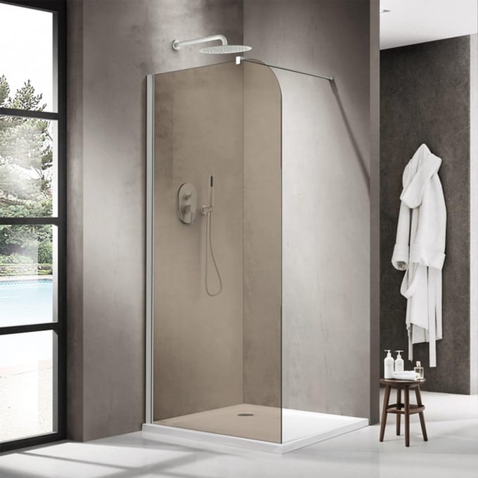 FugaFlow Eccelente Vetro Inloopdouche - 110x200cm - afgeronde glaswand - rook glas - wandarm - mat wit